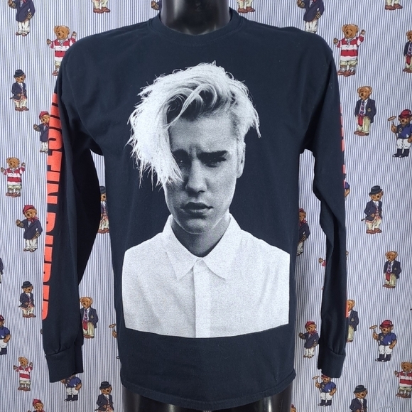 Gildan Other - Justin Bieber Purpose Tour double-sided double sleeve graphic black LG t-shirt